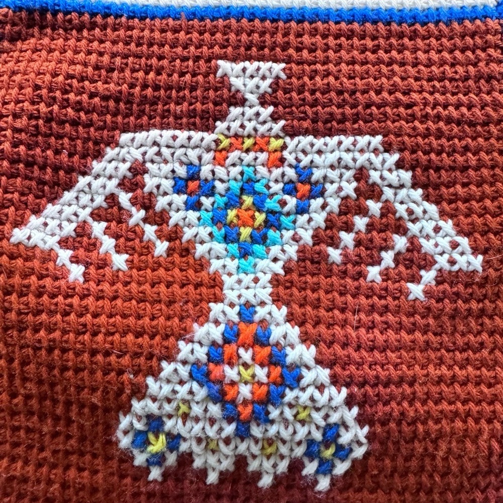 Vintage‎ Southwestern Crochet Afghan Throw 54x59 – Handmade Thunderbird Folk Art - Picture 6 of 9